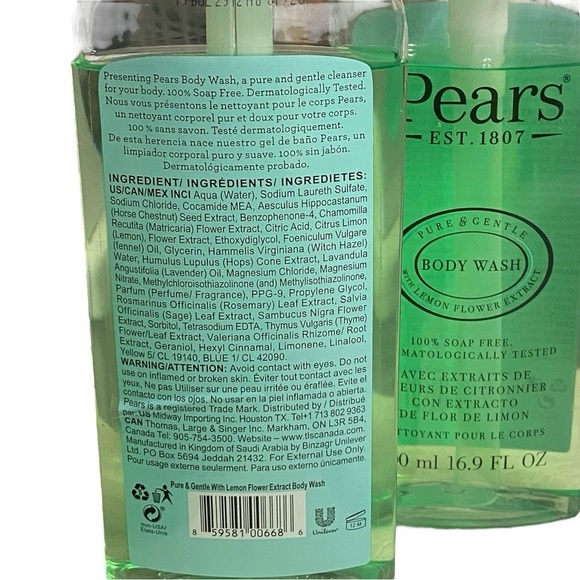 Bundle of 2 Pears Pure & Gentle‎ Body Wash with Lemon Flower Extract 16.9oz size - Picture 3 of 3
